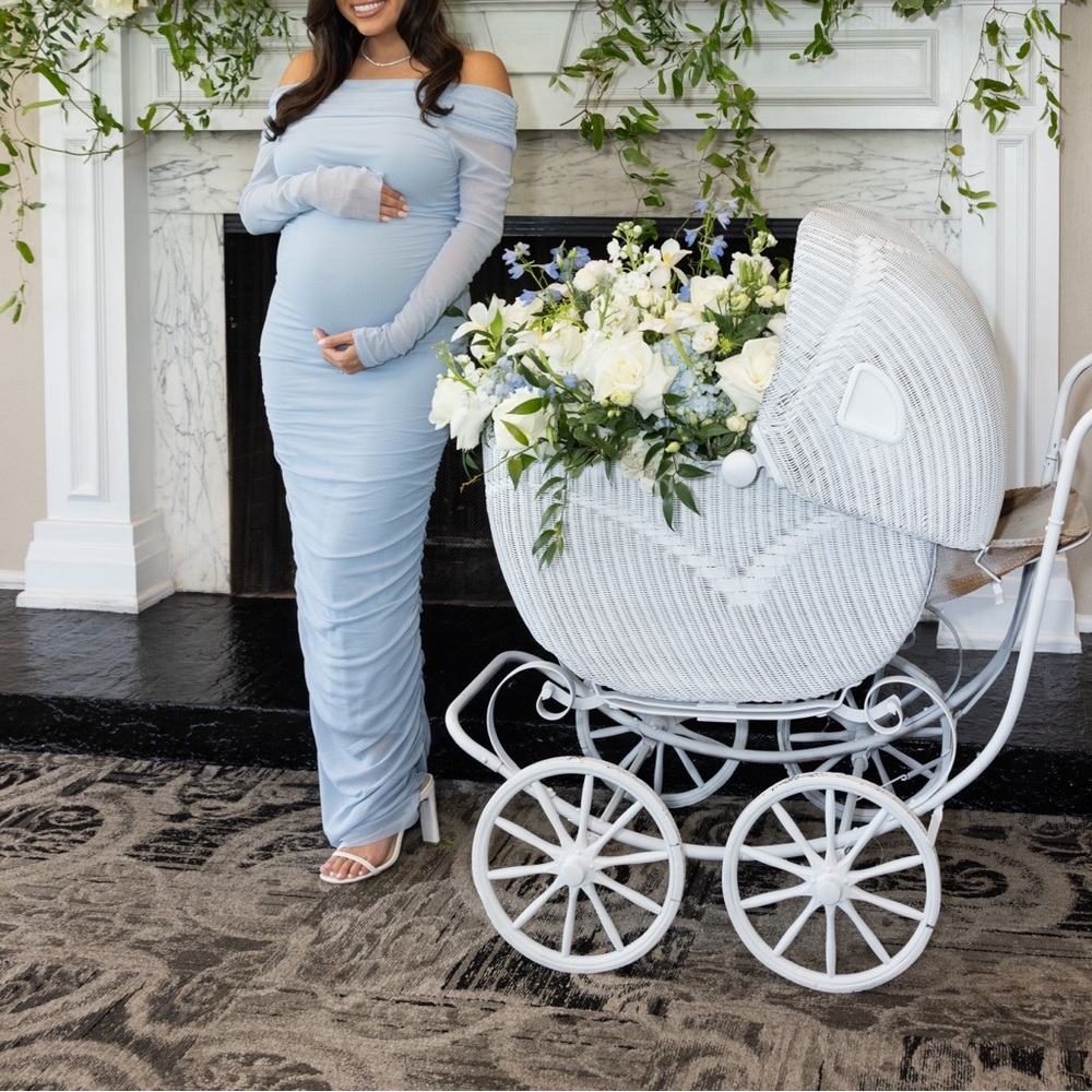 PERFECT BABY SHOWER DRESS!! Revolve- Bumpsuit dress - baby blue with sleeves